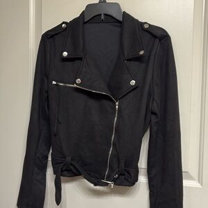 NWOT Black moto style velour fabric jacket size Large